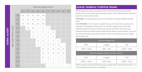 Liv Bike Size Chart