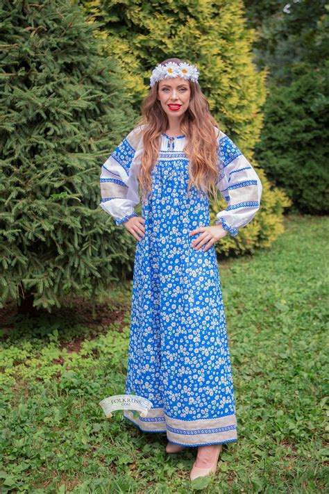 Flowered Traditional Russian Woman Dress Mashenka Sarafan | Etsy