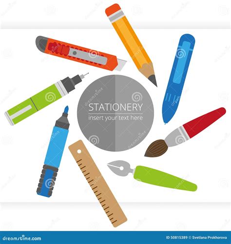 Vector Stationery Set in Flat Style Stock Vector - Illustration of ...