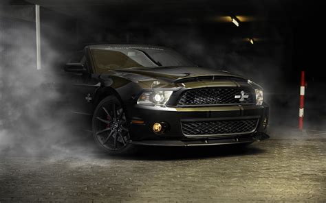 Wallpaper Front View, Black, Burnout, Cars, Ford Mustang Gt500 - Resolution:1920x1200 - Wallpx