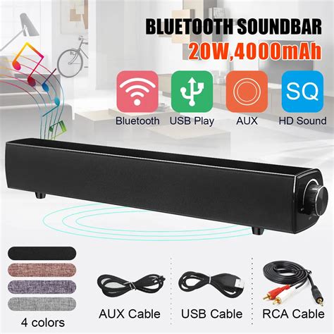 bluetooth Speaker Sound Bar Wireless Bass Soundbar Subwoofer 20W Home ...