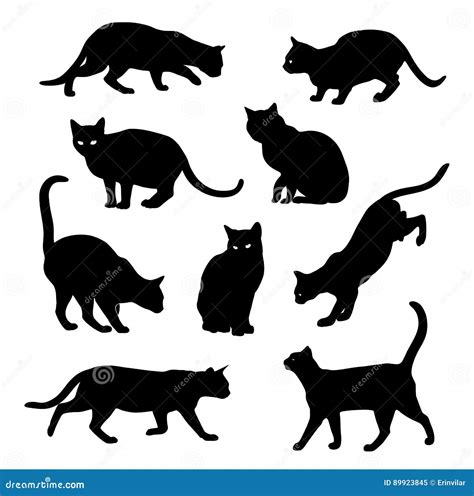 Cat Silhouette Vector Set Isolated on White Stock Vector - Illustration of simple, collection ...