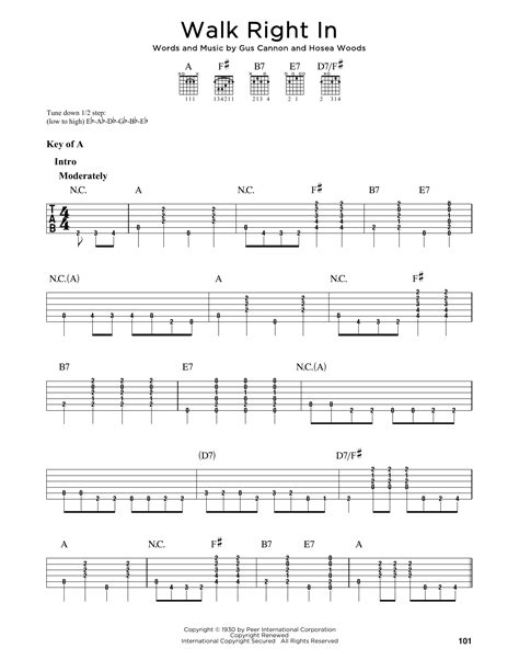 Walk Right In by The Rooftop Singers - Guitar Lead Sheet - Guitar Instructor