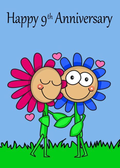 9th Anniversary, wedding, general, happy flower couple smiling, hearts card #Ad , #ad, #general ...