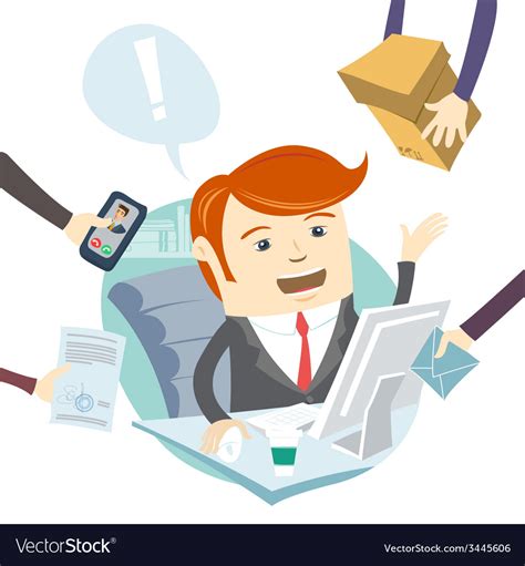 Very busy office man working hard Royalty Free Vector Image