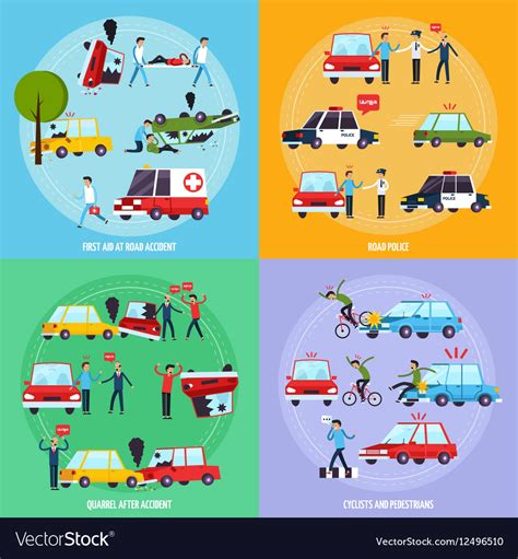 Road accident concept icons set Royalty Free Vector Image