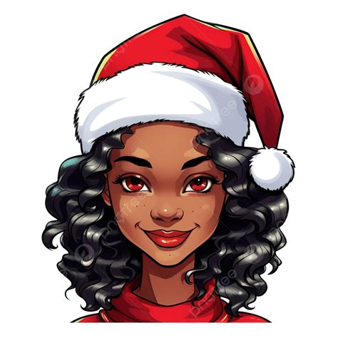 Black Girl With Christmas Santa Hat Vector Illustration, Afro Hair, Beautiful Black Woman, Woman ...