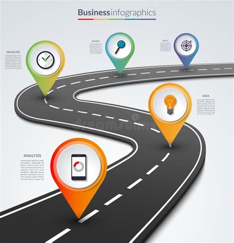 Road Map Infographic Template with 5 Pin Pointers Stock Vector - Illustration of journey, info ...