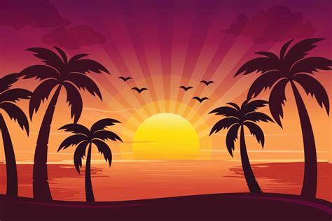 Vector graphics for everyone. | Paysage coucher de soleil, Fond de plage, Dessin de plage