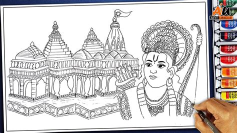 How to draw || Lord Shri Ram & Ayodhya श्री राम Temple Sketch for Kids-Step by step - YouTube