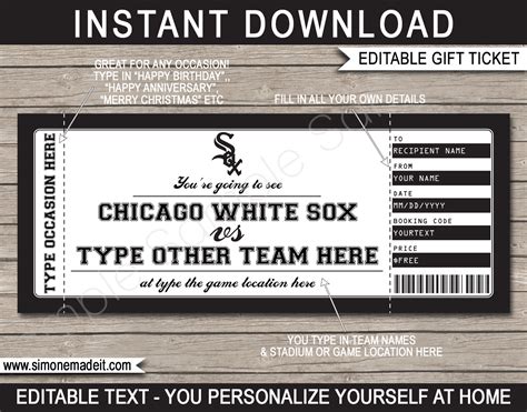 Chicago White Sox Game Ticket Gift Voucher | Printable Surprise Baseball Tickets