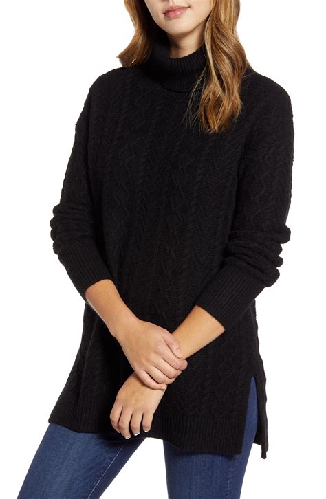 Halogen® Cable Turtleneck Tunic Sweater (Regular & Petite) | Nordstrom