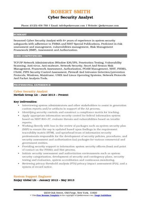 Cyber Security Analyst Resume Samples | QwikResume