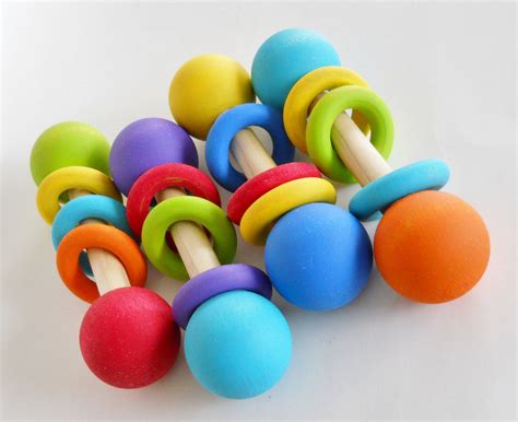 Waldorf Wooden Baby Rattle, Teething Toy, Bright Colors. $10.00, via Etsy. | Wooden baby rattle ...