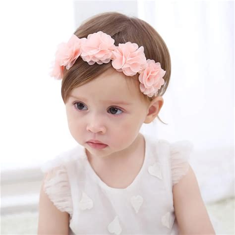 Baby Flower Crown Headband Chiffon Flower Wreath Pink Ribbon Hair Bands Children Girls Handmade ...