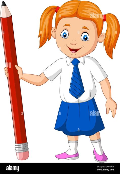 Cartoon school girl holding pencil Stock Vector Image & Art - Alamy