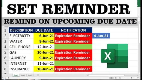 how to set due date in excel | SET REMINDER | NOTIFICATION create reminders with excel worksheet ...