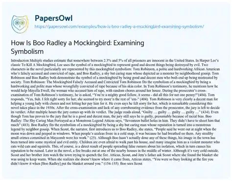 How Is Boo Radley a Mockingbird: Examining Symbolism - Free Essay Example - 784 Words ...