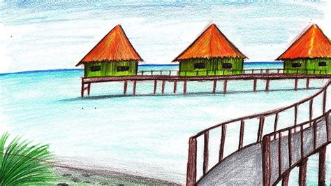 How to Draw a Beach Huts Step by Step - very easy - YouTube