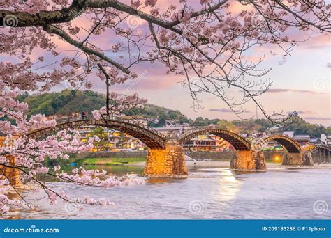 Kintaikyo Bridge in Iwakuni, Japan at Sunset Editorial Photo - Image of ...