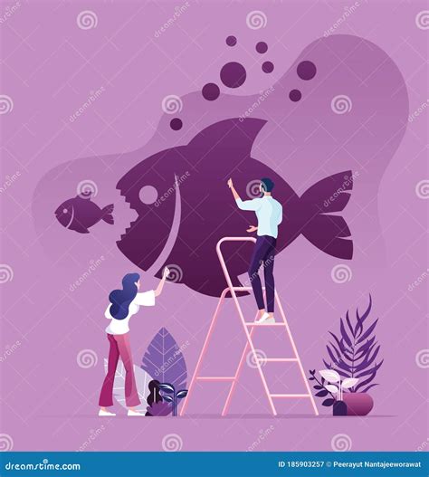 Business People Drawing Big Fish Eat Small Fish on the Wall Stock Vector - Illustration of small ...