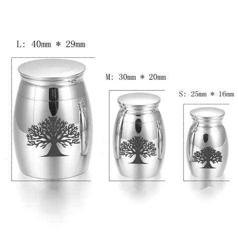 IJU020 Silver Tone Highly Polished Stainless Steel Mini Cremation Urns Tree of Life Ashes Urn ...