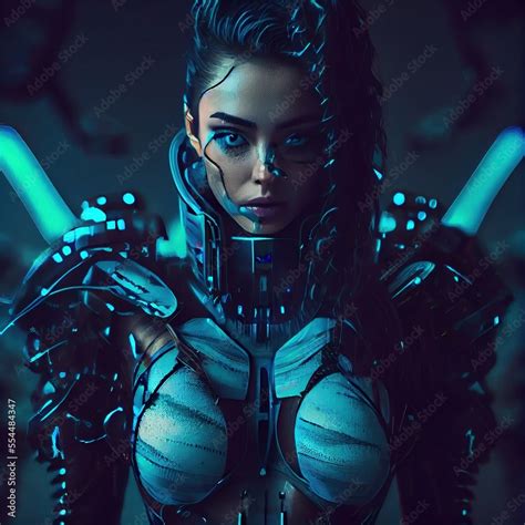 Portrait of a sci-fi cyberpunk girl. High-tech futuristic woman from ...