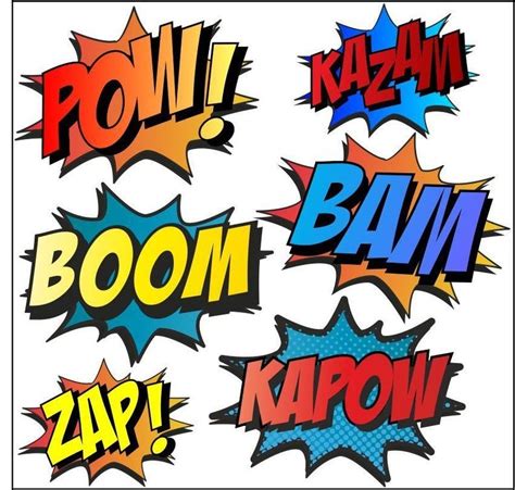 SUPERHERO COMIC WORDS Retro Kapow Boom Zap Bam Colour Wall Art | Etsy Comic Boom, Comic Text ...