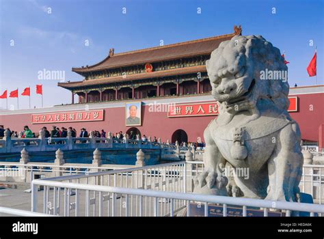 Peking: Tiananmen Square; Gate of Heavenly Peace with Mao portrait, Beijing, China Stock Photo ...