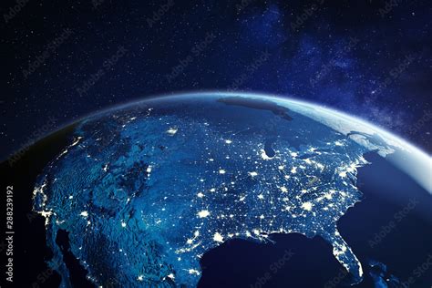 USA from space at night with city lights showing American cities in ...