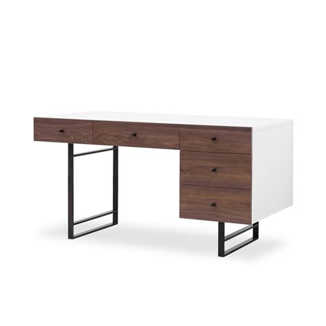 Mid-Century Modern White Lacquer Desk- Walnut | Zin Home