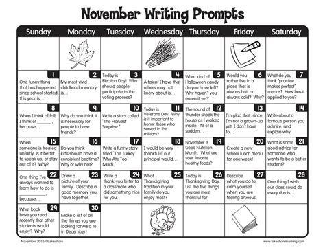 November Writing Prompts from Lakeshore Learning! | Writing Practice | Pinterest | Lakeshore ...