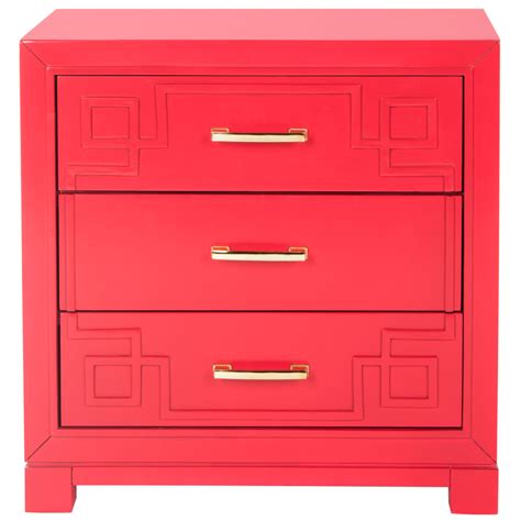 Raina Three Drawer Greek Key Night Stand