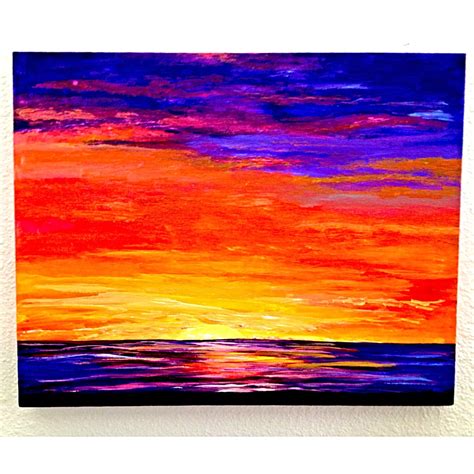 Bright Sunset over Water acrylic painting