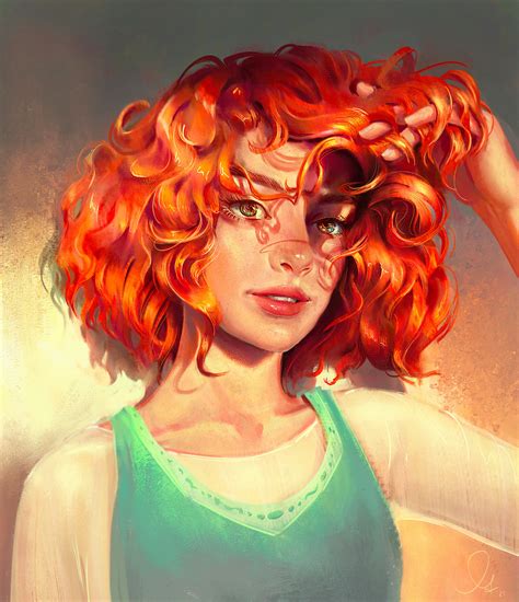 Wallpaper : Mandy Jurgens, portrait, women, curly hair, digital art, redhead, drawing ...