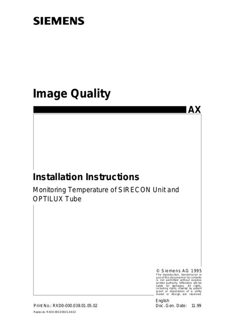 Siemens Image Quality Installation Instructions