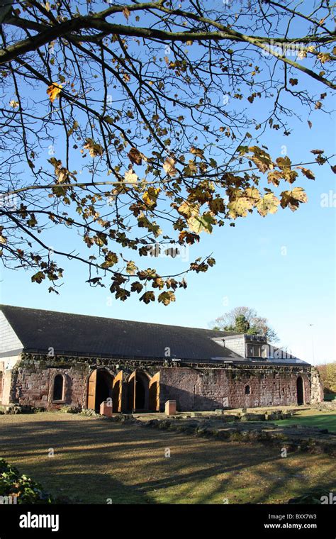 Norton Priory Museum & Gardens. Autumnal view of Norton Priory ruins ...