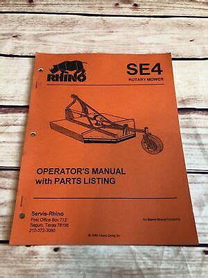 Rhino SE4 Rotary Mower Operator’s Manual With Parts List | eBay