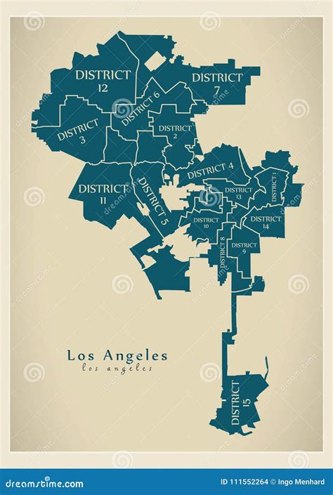 Modern City Map - Los Angeles City of the USA with Boroughs and Stock Vector - Illustration of ...