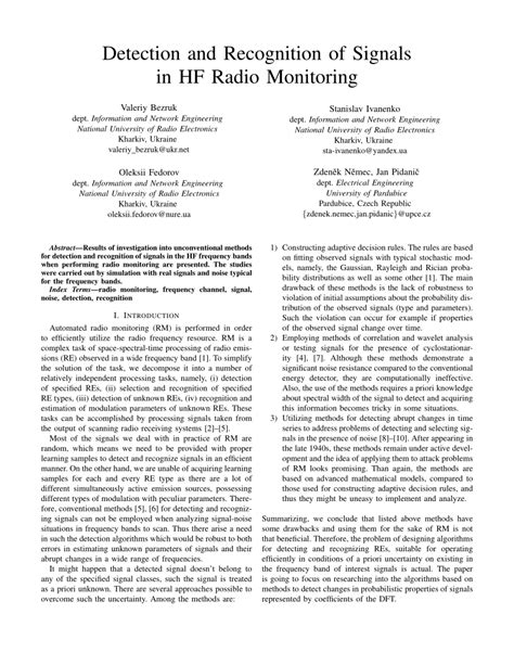 (PDF) Detection and Recognition of Signals in HF Radio Monitoring