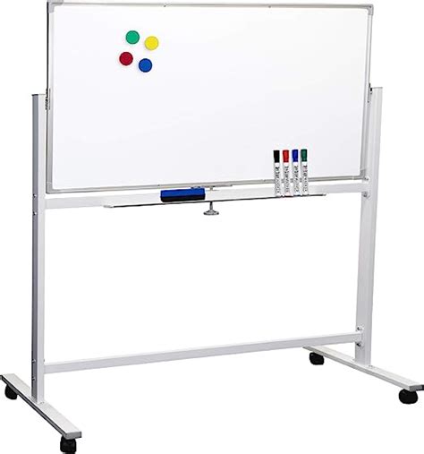 Excello Global Products Large 48"x32" White Board on Wheels: 1 Reversible Magnetic Dry Erase ...