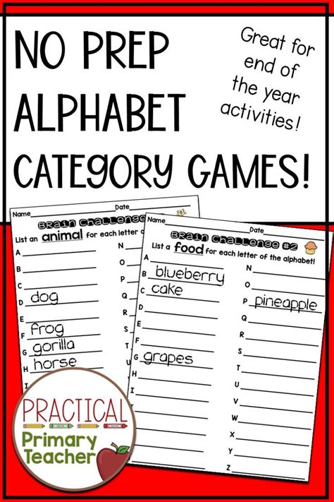 Alphabet Game Categories