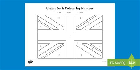 Union Jack Flag Colour by Number Worksheets (teacher made)