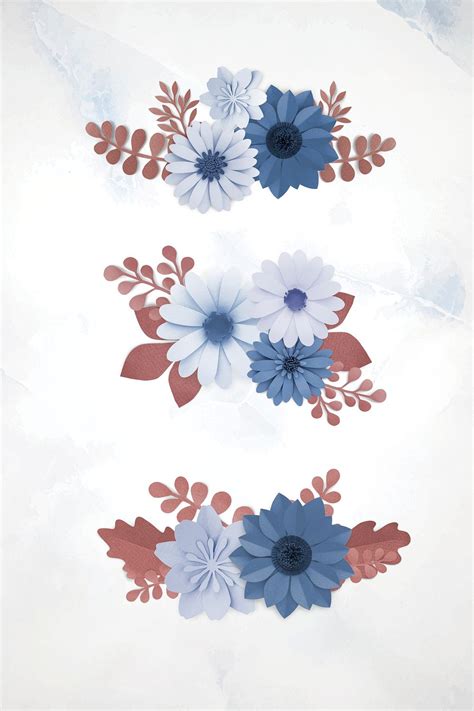 Blue paper craft flowers and | Premium PSD - rawpixel