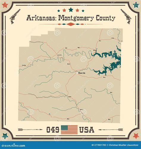 Vintage Map of Montgomery County in Arkansas, USA. Stock Vector ...