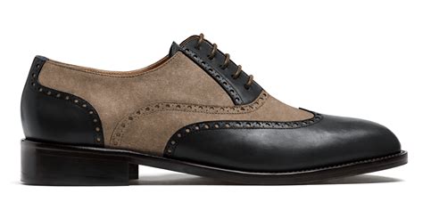 Brogue Shoes - black & brown leather & suede