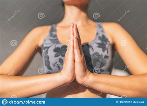 Yoga Namaste Woman Meditating Yoga Mudra with Closed Hands Together in Prayer Pose Praying for ...