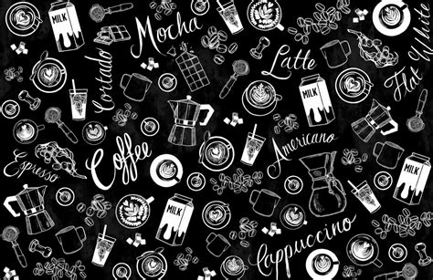 Black & White Coffee Cup Pattern Wallpaper Mural