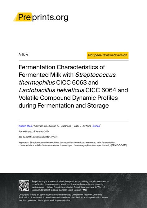 (PDF) Fermentation Characteristics of Fermented Milk with Streptococcus thermophilus CICC 6063 ...