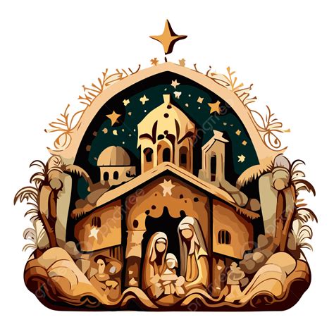 Merry Christmas Nativity Vector, Sticker Clipart Art Illustration With The Traditional Nativity ...